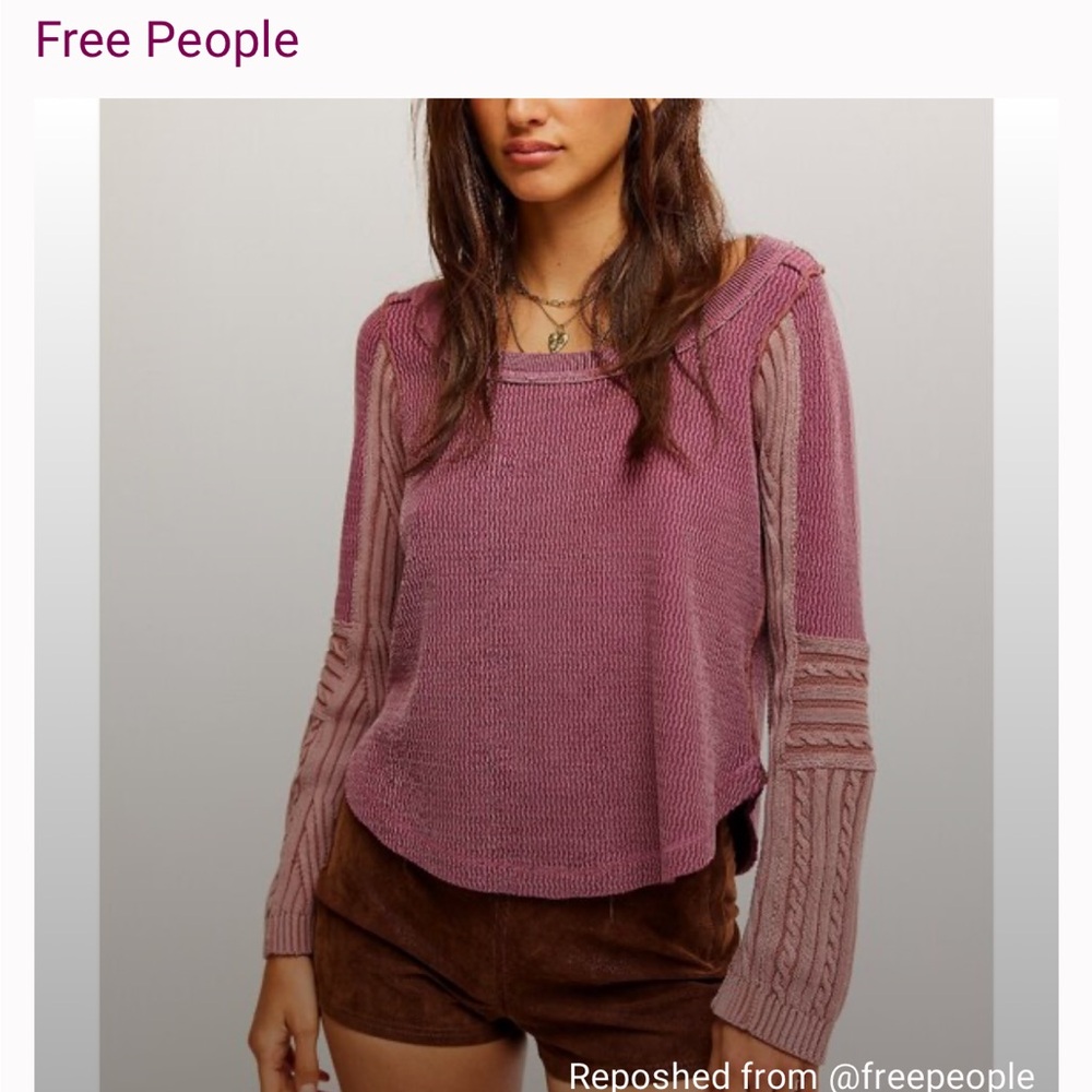 Free People We The Free Swinging Cable Cuff Vineyard Grape Combo Sweater NWT